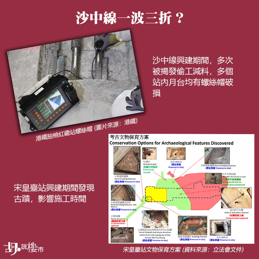 沙中線與建期內，多次被揭偷工減料，多個站內月台均有螺絲帽破損