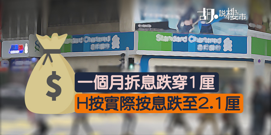 【按揭利率】一個月拆息跌穿1厘 H按實際按息2.1厘