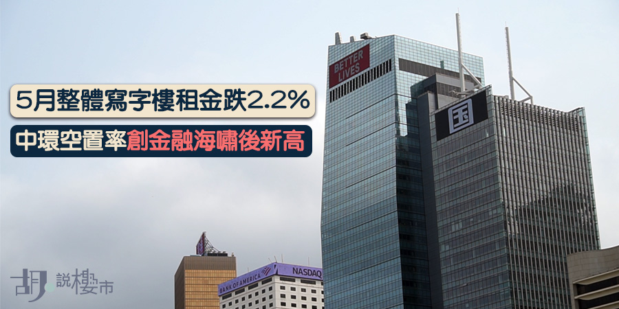 【香港經濟】5月寫字樓租金跌2.2%，中環空置率創08年後新高