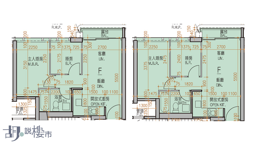 (左)3座F室(444呎) 2-3樓、21-23樓、(右)3座F室(462呎) 5-12樓、15-20樓